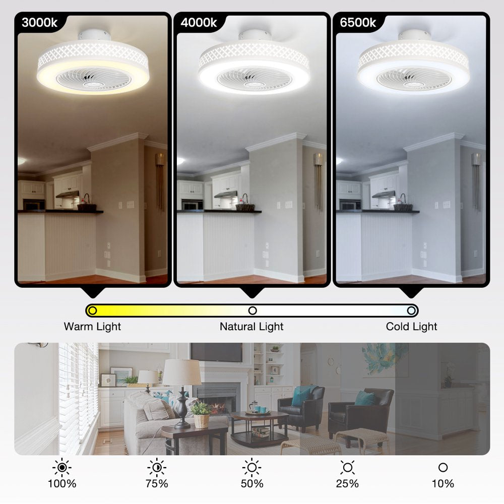 BLITZWILL 20 in round Ceiling Fans with Dimmable LED Bright Light, W/ Remote Control, Wind Speeds Adjusting + Timing Function + Metal Hollowed-Out Shell