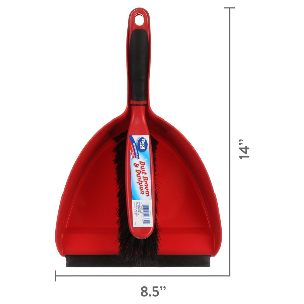 Great Value Dust Broom & Pan, Red