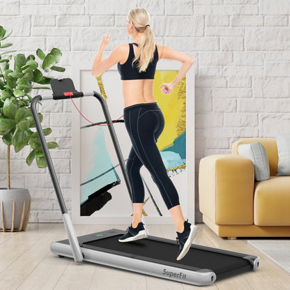 SuperFit 2.25HP 2-in-1 Folding Under Desk Treadmill W/Speaker Controller APP, Single Display Screen Silver