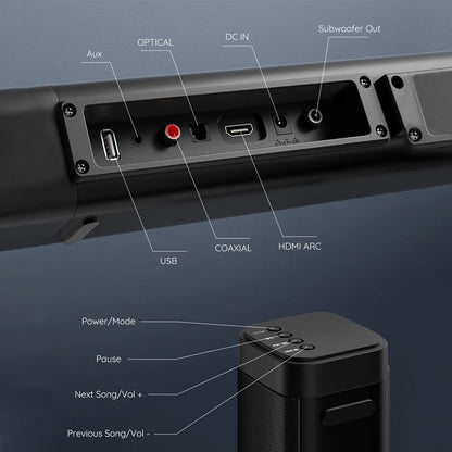 DR.J Professional Soundbar with Subwoofer, 2.1 CH Separable Sound Bars for TV, Bluetooth/Hdmi-Arc/Aux/Opt 3D Surround Sound