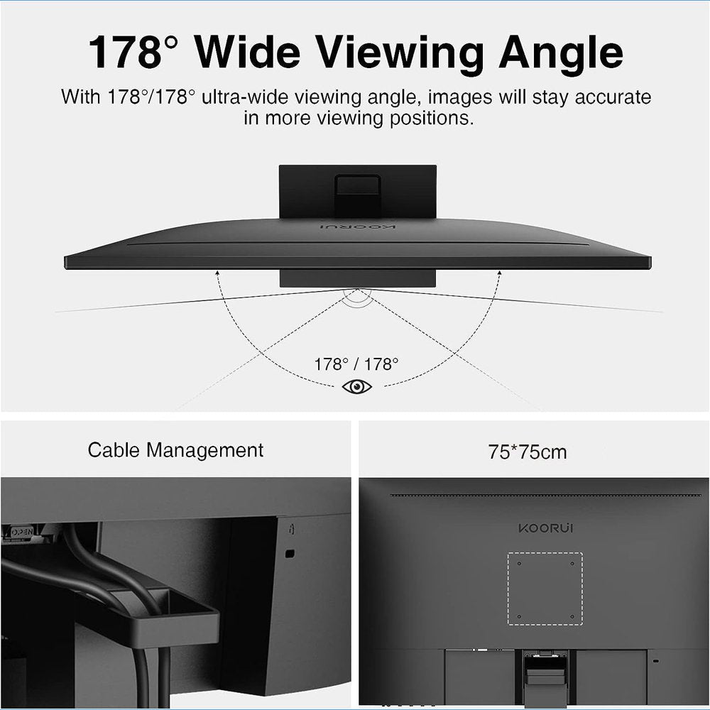 KOORUI 24 inch FHD Business Computer Monitor,1920x1080p 75Hz 6ms 99% sRGB 3000:1 Contrast 3-Side Borderless, Black