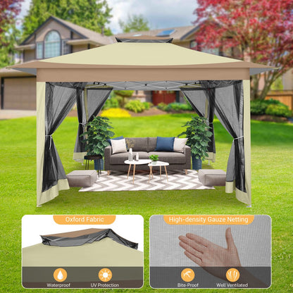 SANOPY 12x12FT Outdoor Gazebo Pop Up Gazebo with Mosquito Netting, Instant Patio Canopy Tent for Shade and Rain, 2 Tiered Vente Gazebo Canopy UPF 50+ for Garden Backyard with Carry Bag&4 Sandbags