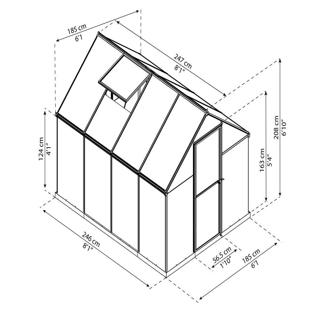 Palram - Canopia Mythos 6' x 8' Polycarbonate/Aluminum Walk-In Greenhouse – Silver - with Roof Vent