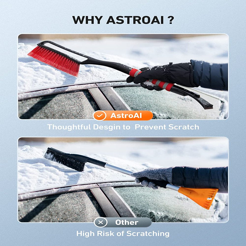 AstroAI Ice Scraper and Detachable Snow Brush for Cars, Snow Broom with Foam Grip, Red, 1 Pack