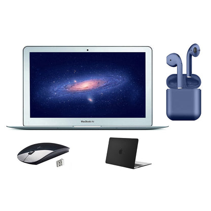 Restored | Apple MacBook Air | 11.6-inch | 4GB RAM 128GB SSD | Intel Core i5 | Intel HD Graphics | Silver | Bundle: Black Case, Wireless Mouse, Bluetooth/Wireless Airbuds By Certified 2 Day Express