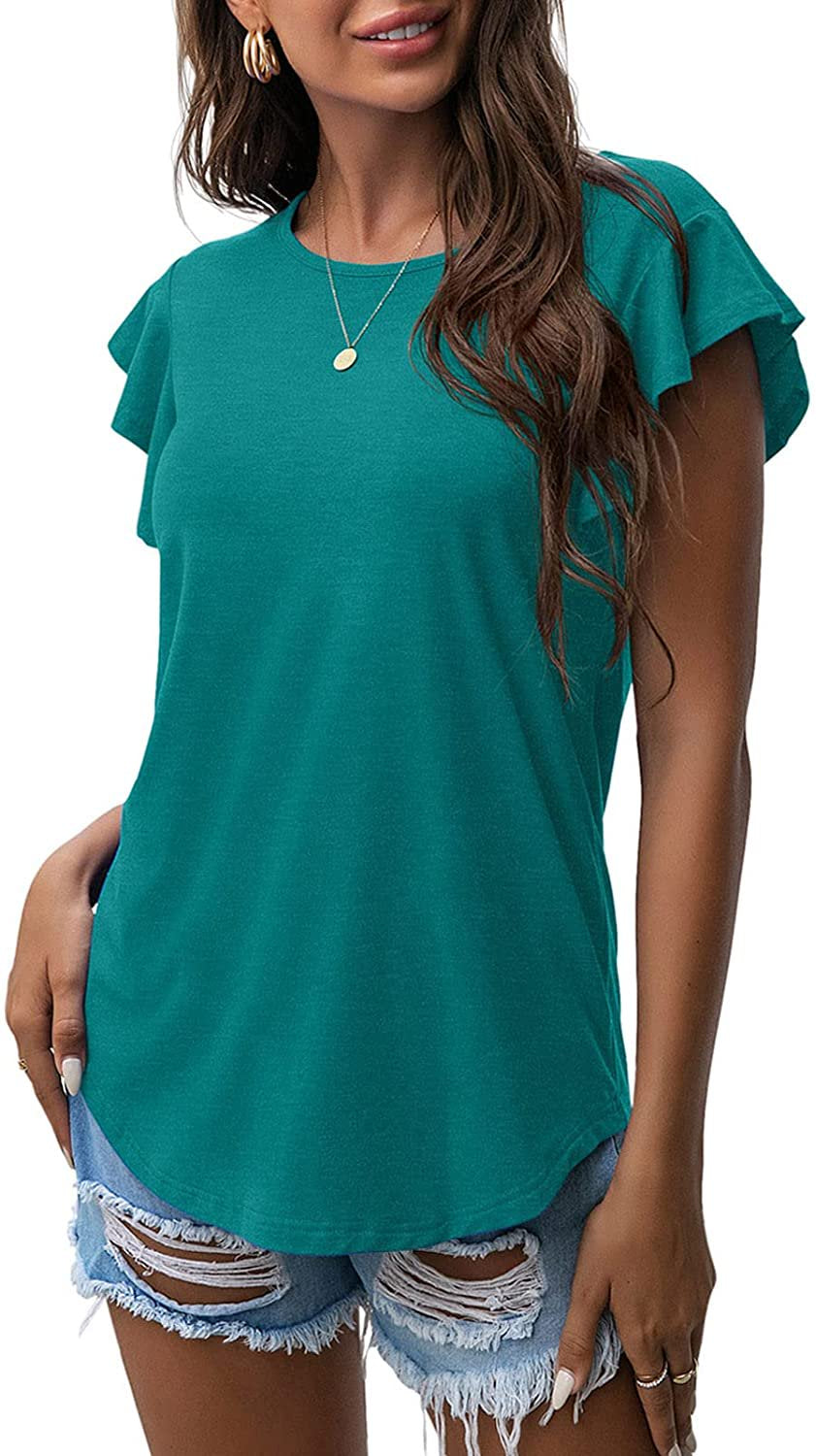 JWD Summer Ruffle Short Sleeve Knit Tunic Tops Shirts Tank Tee Blouse