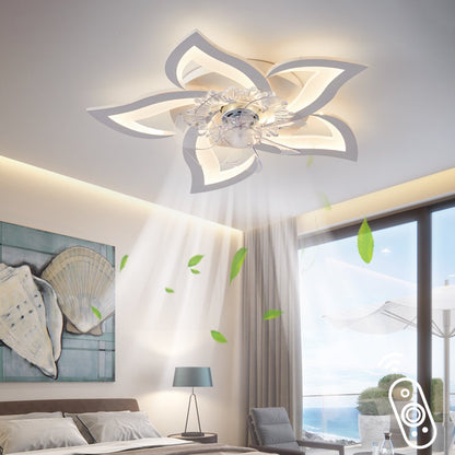 27.2" Smart Ceiling Fan with Lights Remote APP Control, Modern Flush Mount Bladeless Ceiling Fan, 3 Color 6 Speeds Low Profile Ceiling Fan with Light for Bedroom Living Room Kitchen - White