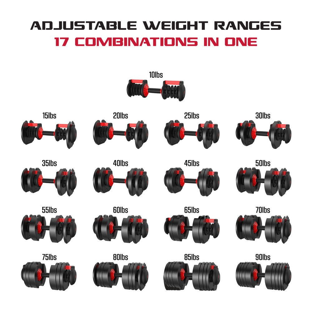 FitRx SmartBell XL, 10-90 lbs. Quick-Select Adjustable Dumbbell, Black, Single