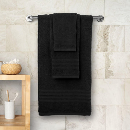 White Classic 12 Piece Bath Towel Set for Bathroom - Wealuxe Collection 2 Bath Towels, 4 Hand Towels, 6 Washcloths 100% Cotton Soft and Plush Highly Absorbent, Soft Towel for Hotel & Spa - Black