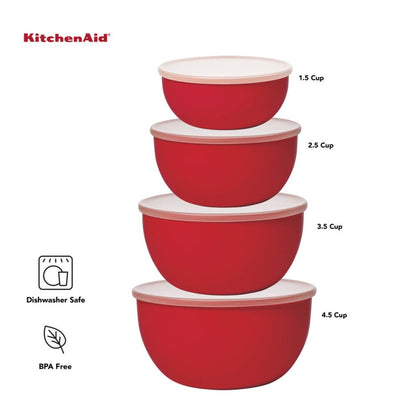 KitchenAid 21PC Plastic with Non-Skid Bottom Mixing Bowl and Measuring Set Red