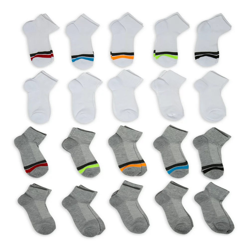  Boys Ankle Socks, 20-Pack, Sizes S -L