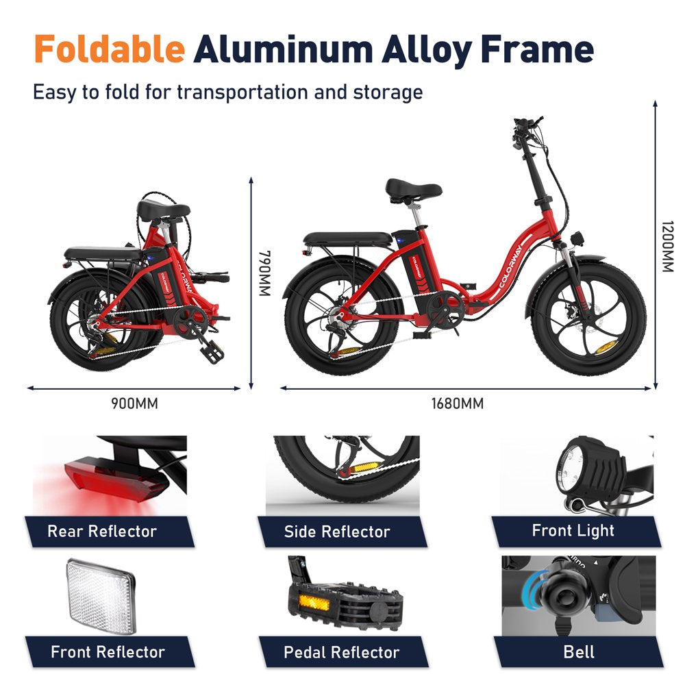 COLORWAY 500W Electric bicycles, 20x3.0in Fat Tire Eleictric Bike, 11.2Ah/36V E-Bike, 7-SHIMANO 19.9MPH Bicycle for Teenager and Adults-BK6M