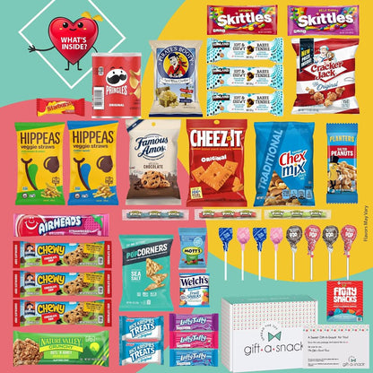 Snack Box 40 Count Sweet Treats Gift Basket - Candies, Chips, Crackers, Bars, Variety Pack with Greeting Card