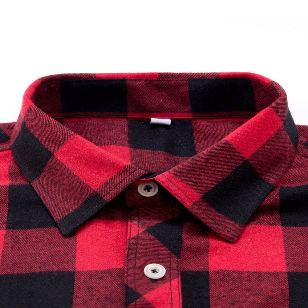 Alimens & Gentle Mens Long Sleeve Red Plaid Flannel Shirts Casual Button Down Regular Fit