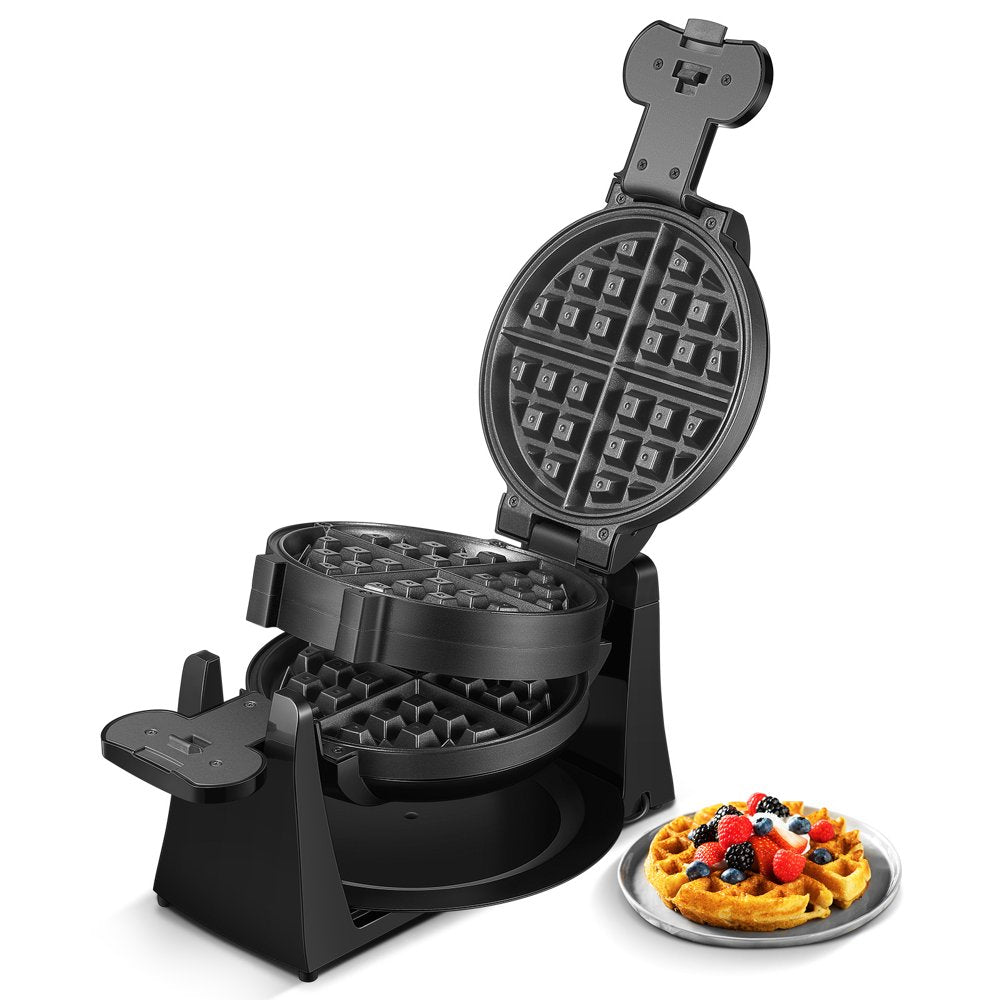 Double Belgian Waffle Maker 180° Flip, 1400W, Nonstick, Black, New, AICOOK