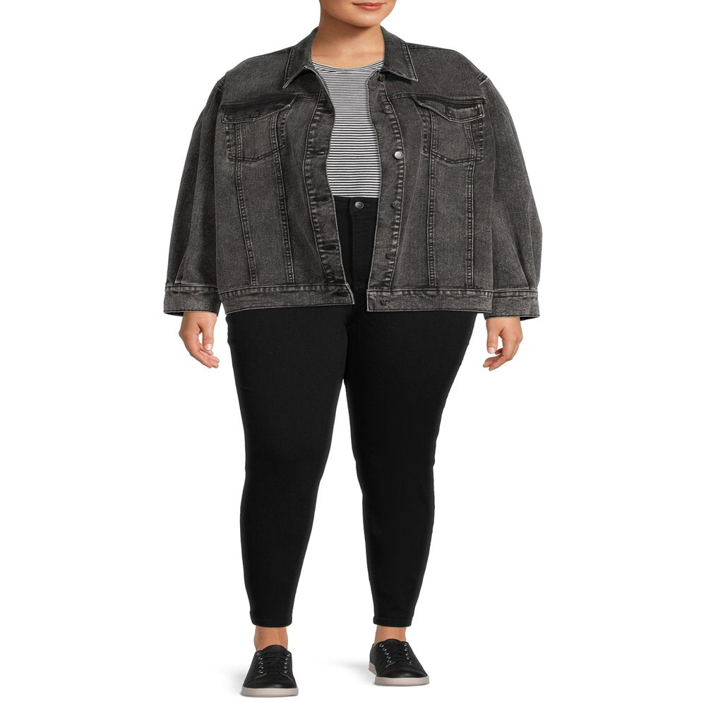  Women's Plus Size Trucker Jacket with Volume Sleeves