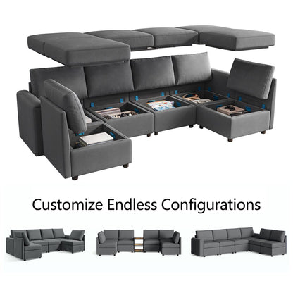 LINSY HOME Modular Couches and Sofas Sectional with Storage Sectional Sofa U Shaped Sectional Couch with Reversible Chaises, Teal