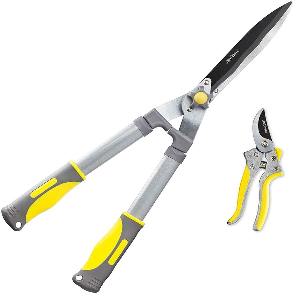 Jardineer 2 Pieces Professional Hedge Clippers, 23.6" Heavy Duty Hedge Shears, 8.3" Hand Pruners