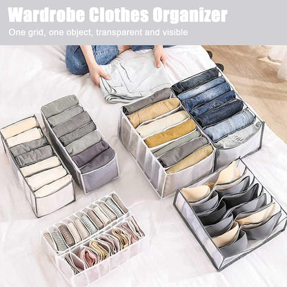 5 PCS Clothes Organizer for Clothes,Drawer Dividers Containers for Wardrobe,Cloth Storage Bins,Washable Foldable Compartment Box for Bedroom Dorm Room,Gray,Storage 5 Pcs