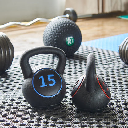 Wide Grip Kettlebell Exercise Fitness Weight Set, 3-Pieces: 5lb, 10lb, and 15lb Kettlebells