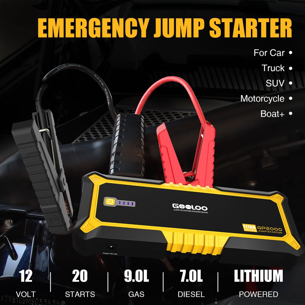 GOOLOO Jump Starter,2000A Peak 19800mAh Car Jump Starter 12V up to 9L Gas or 7L Diesel Engine,Portable SuperSafe Battery Booster Pack with USB Quick Charge