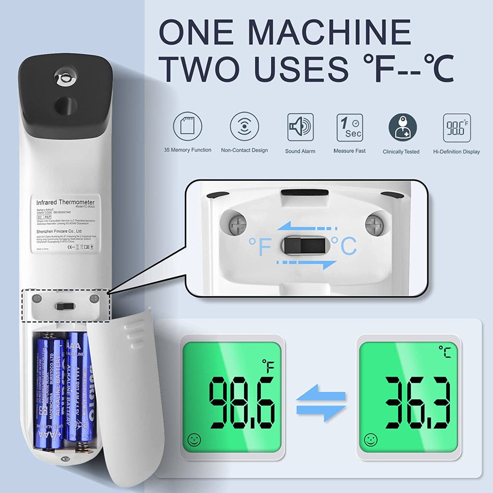 Touchless Forehead Thermometer for Fever, No Contact Infrared Digital Thermometer for Adults and Kids, Contactless Smart Temperature Gun