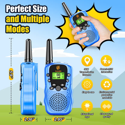 Kids Walkie Talkies 3 Packs, 2 Way Radio, 3 KM Long Range, Clear Sound 22 Channels Toy for Boys Girls 3-12 Years Old Best Gift