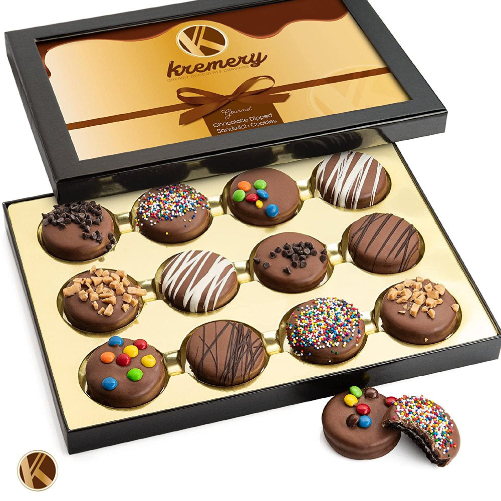 Chocolate Covered Sandwich Cookies Gift Basket Bakery Dessert Box (12 Count) Premium Mothers Day Arrangement Platter