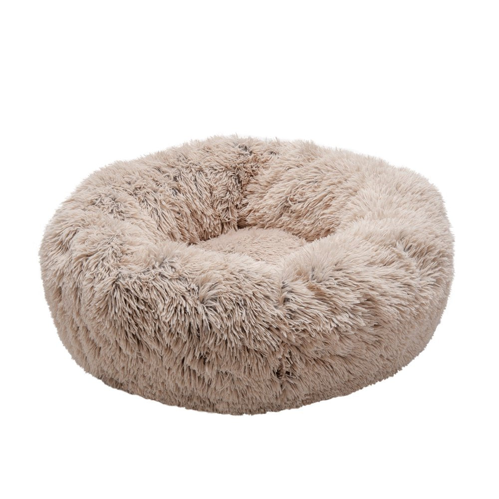 FurHaven Pet Products Calming Cuddler Long Faux Fur Donut Pet Bed for Dogs & Cats - Taupe, Small