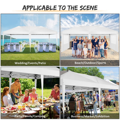 SANOPY 10' x 20' EZ Pop Up Canopy Tent Party Tent Outdoor Event Instant Tent Gazebo with 6 Removable Sidewalls and Carry Bag, White