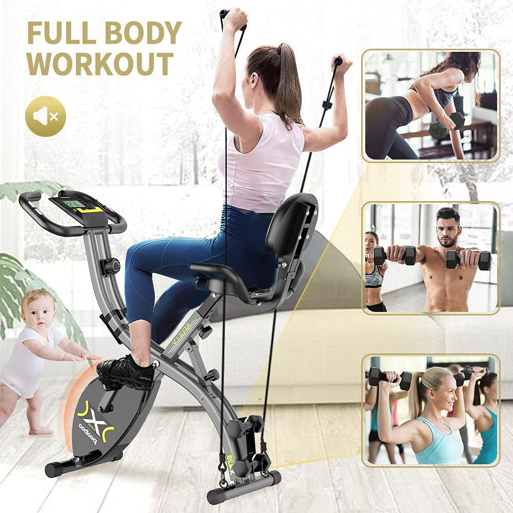  Exercise Bike Folding Stationary Cycling Bicycle Indoor Upright Recumbent Exercise Bike with LCD Monitor Maximum Weight 300lb