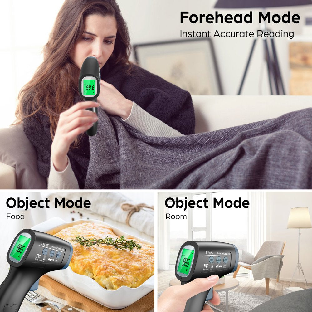 LPOW Infrared Digital Forehead Thermometer, 1s Reading, 3 Colors Backlight, 50 Memories Recall, All Ages