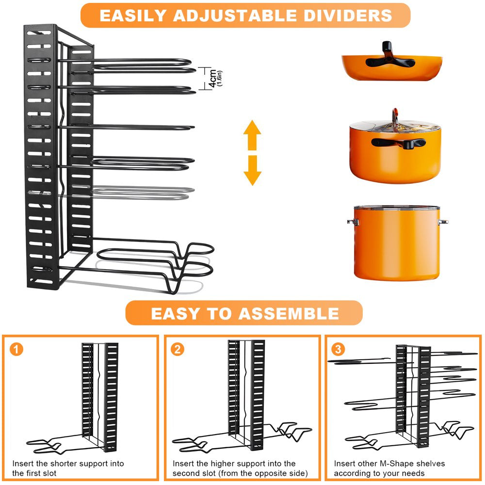 Werseon Pot Rack Organizers 8 Tiers Pots and Pans Organizer Kitchen Cabinet Storage Metal Holders