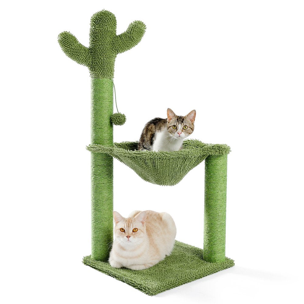 Pawz Road Cactus Cat Scratching Post 33" Large Cat Scratcher with Large Hammock for All Indoor Cats,Green