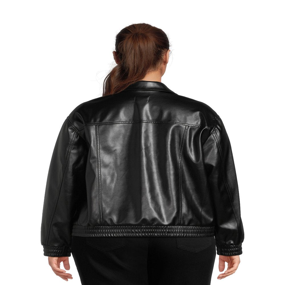  Women's Plus Size Faux Leather Trucker Jacket