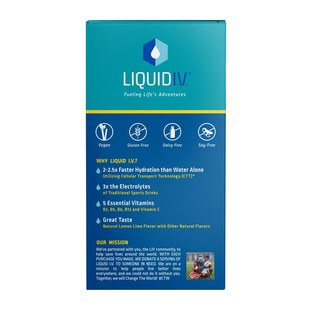 (3 pack) Liquid I.V. Hydration Multiplier Electrolyte Powder Packet Drink Mix, Lemon Lime, 15 Ct