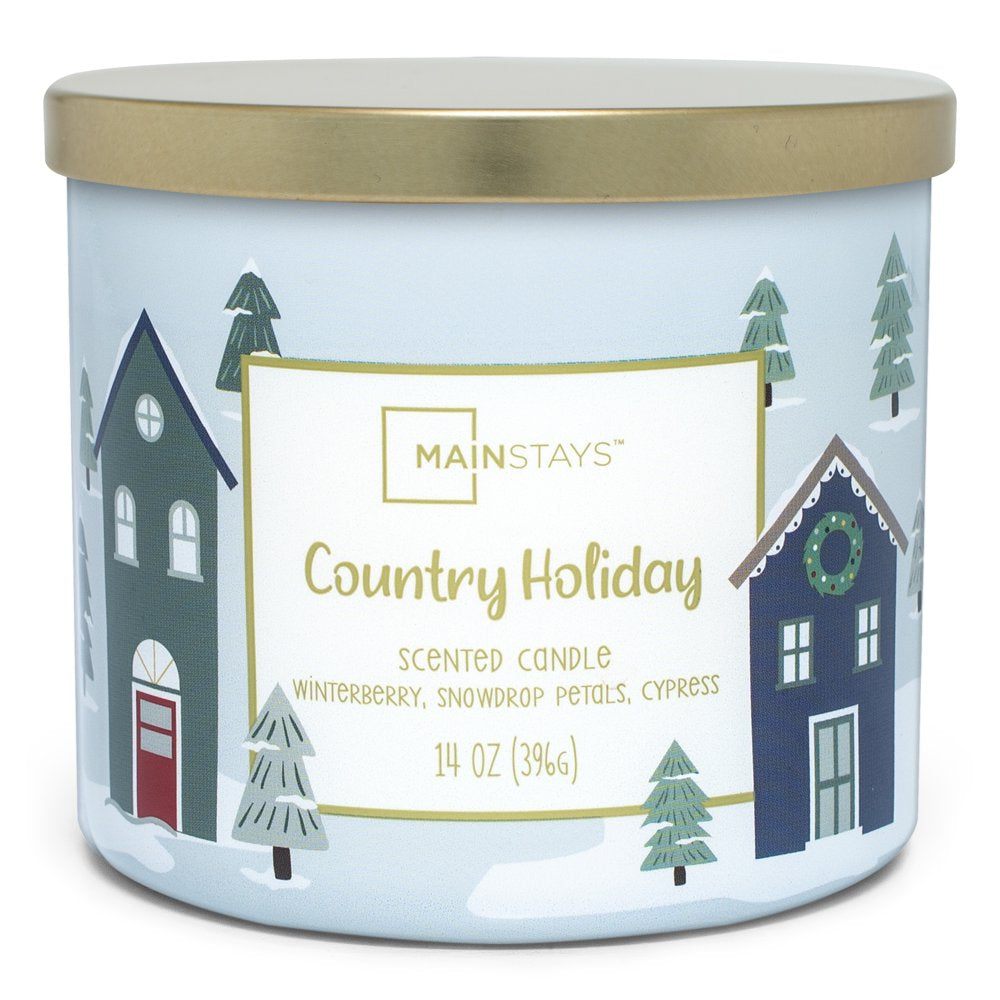 Mainstays 14oz 3-Wick Jar Candle, Happy Holly Days