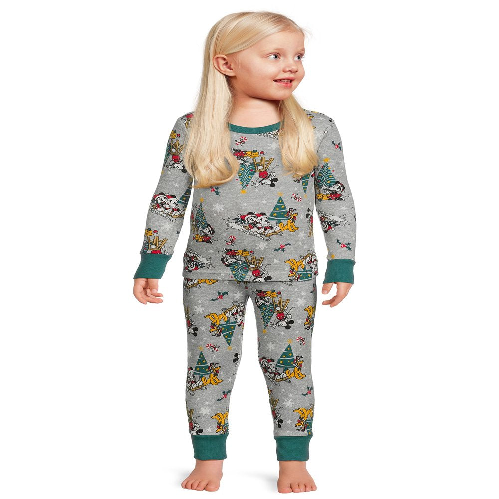 Disney Mickey Mouse Toddler Unisex Long Sleeve Top and Pants, 2-Piece Pajama Set, Sizes 12M-5T