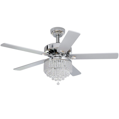 YITAHOME 52'' Chandelier Ceiling Fan with Remote, Crystal Fan Light, Indoor Fan Ceiling with 3 Speed, Silent Reversible Motor, Dual-Sided Blades, Chrome