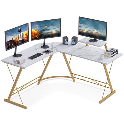 L Shaped Desk, 51" Home Office Corner Desk with Shelf, Gaming Computer Desk with Monitor Stand, PC Table Workstation with Shelf, Marble