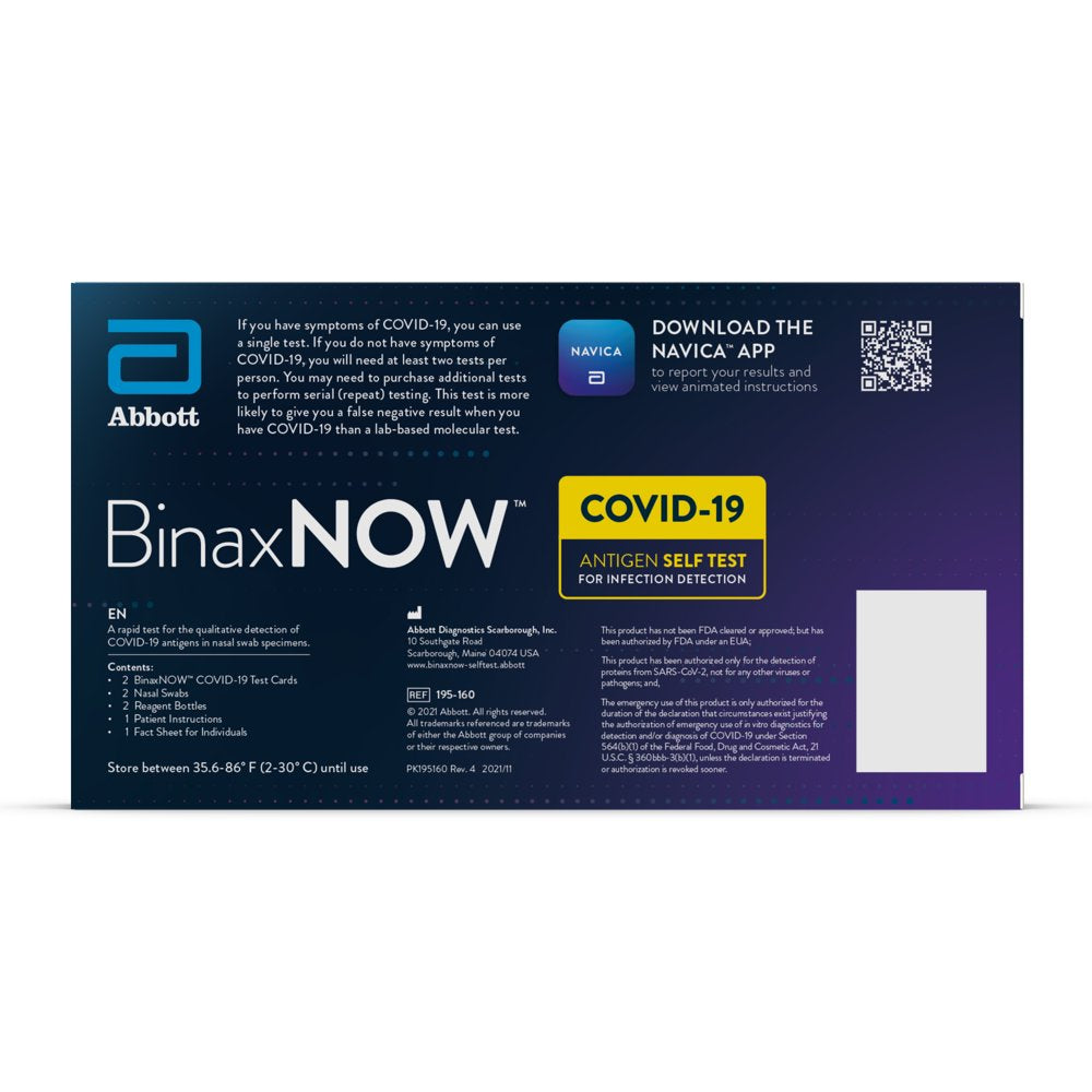 BinaxNOW COVID‐19 Antigen Self Test, 1 Pack, Double, 2-count, At Home COVID-19 Test, 2 Tests