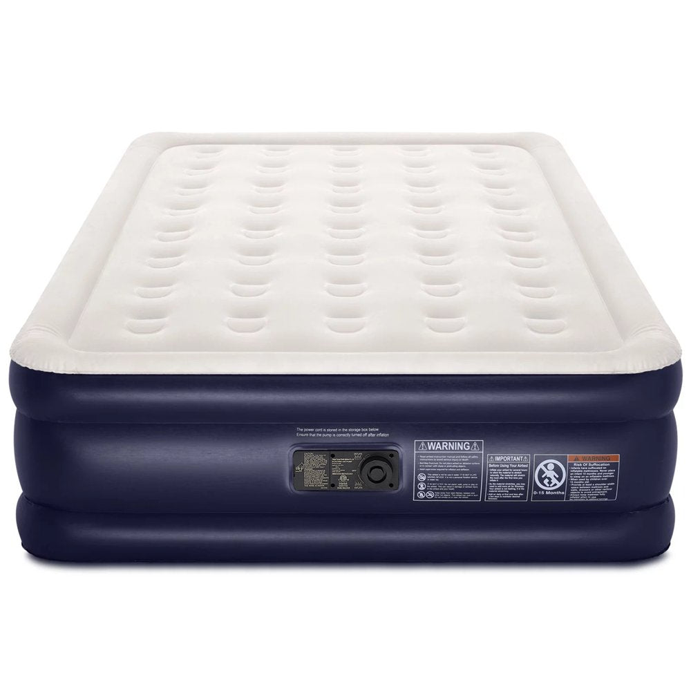 18 Inch Queen Size Air Mattress with Built-In Pump，Blue