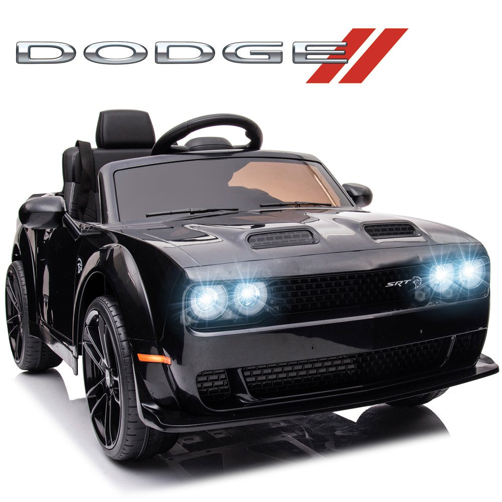 Dodge Challenger 12 V Powered Ride on Car with Remote Control, SRT Hellcat Toys for Kids, Black