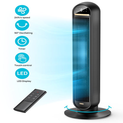 Dreo Tower Fans for Home, 2023 NEW 36" Standing Floor Fan with Remote, 90° Oscillating Fan, 24 Ft/S High Velocity, LED Display, 4 Speeds, 4 Modes, 8H Timer, Quiet Bedroom Fan