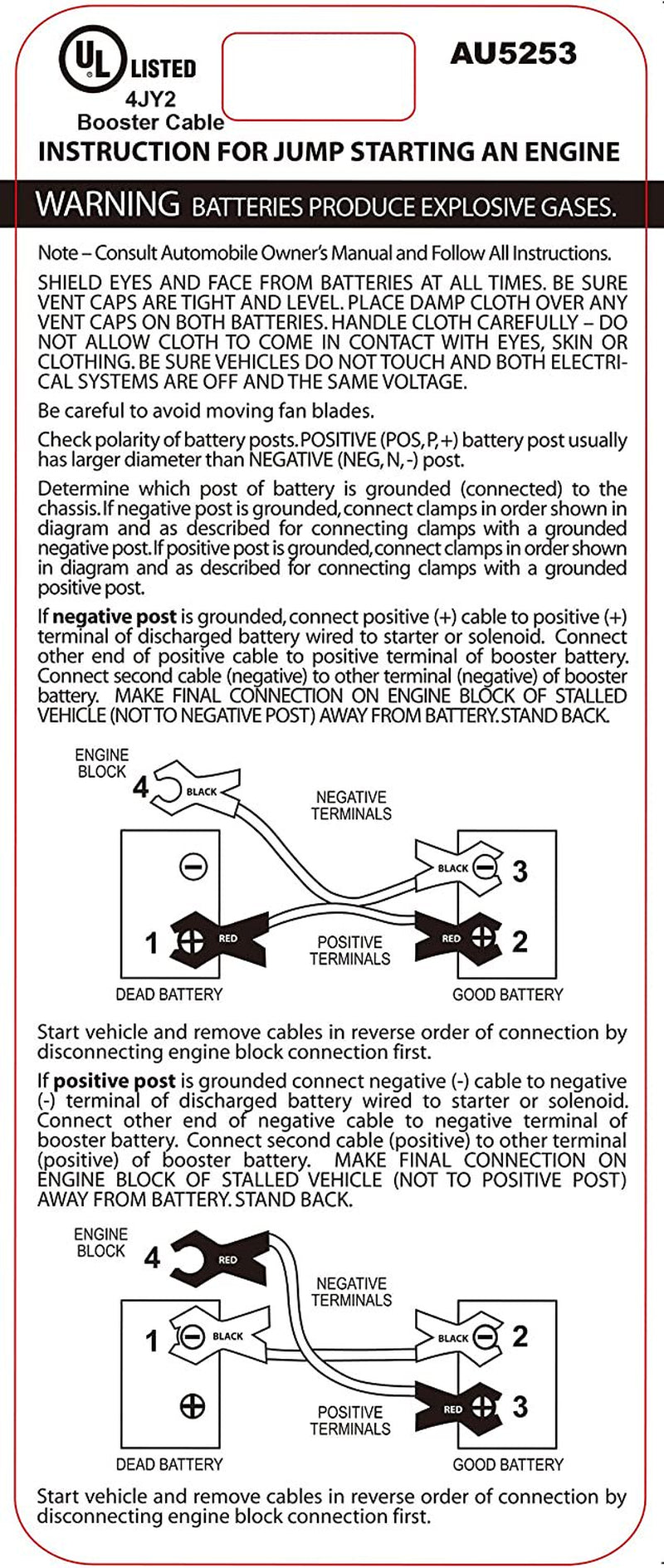 Everstart 20 Foot 4 Gauge, Automotive Booster Cables, Jumper Cables