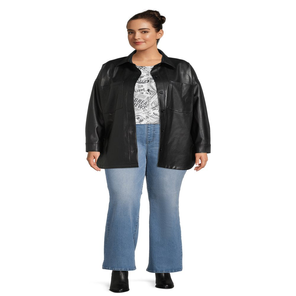  Juniors Plus Size Faux Leather Shacket