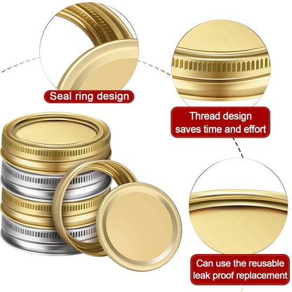 Ball, Kerr, Mason Jar Canning Lids Wide Mouth - |50 PCS, Gold| Lids Only