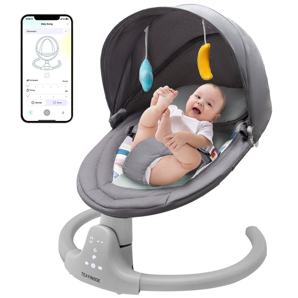 TEAYINGDE Baby Swing for Infants - APP Remote Bluetooth Control, 5 Speed Settings, 10 Lullabies, USB Plug (Gray)