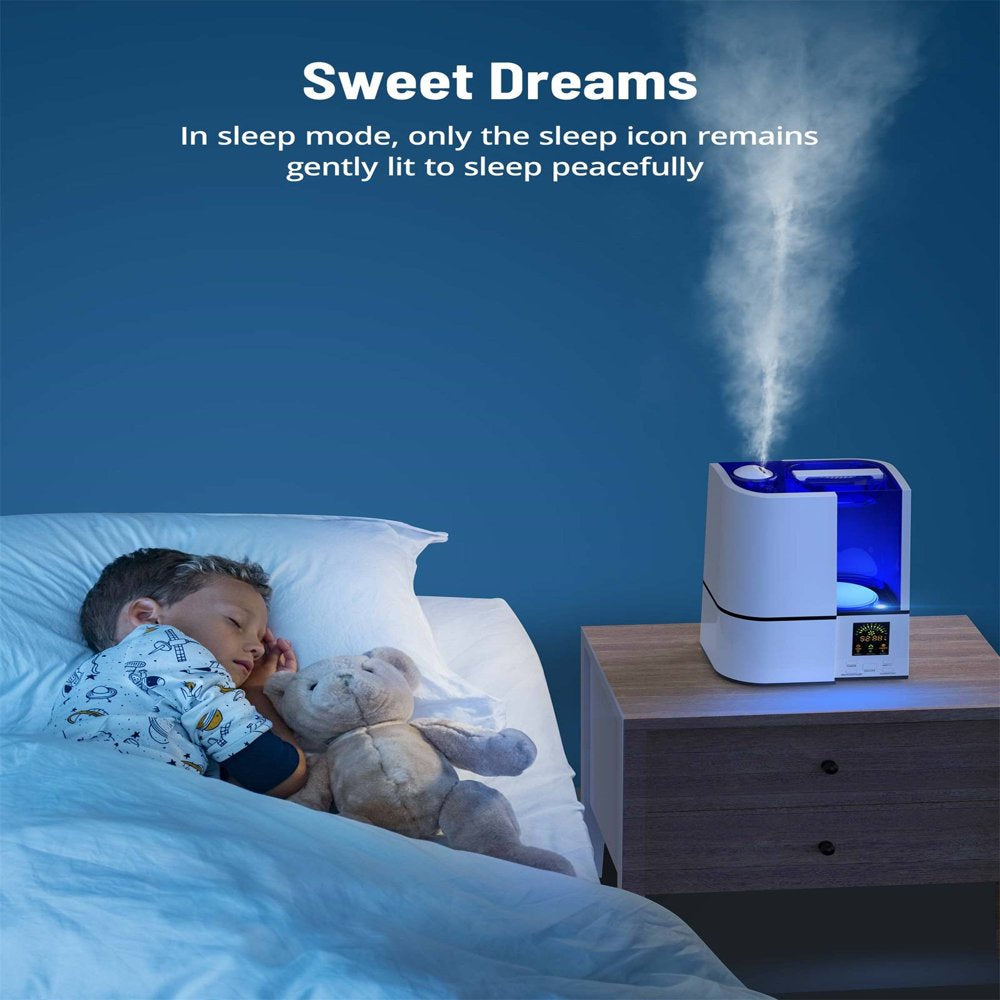 Humidifiers, 4L Cool Mist Ultrasonic Humidifier for Bedroom Home Large Room, LED Display with Humidistat, Waterless Auto Shut-off Blue for Baby, White