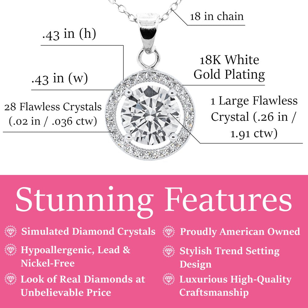 Cate & Chloe Blake 18k White Gold Plated Silver Halo Necklace | CZ Crystal Necklace for Women, Gift for Her